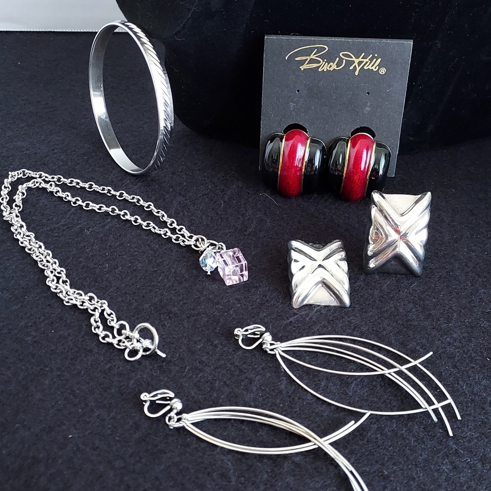 8pcJewelry Lot, 925 Clip on Squares, Monet Bangle, Pink Charm Necklace